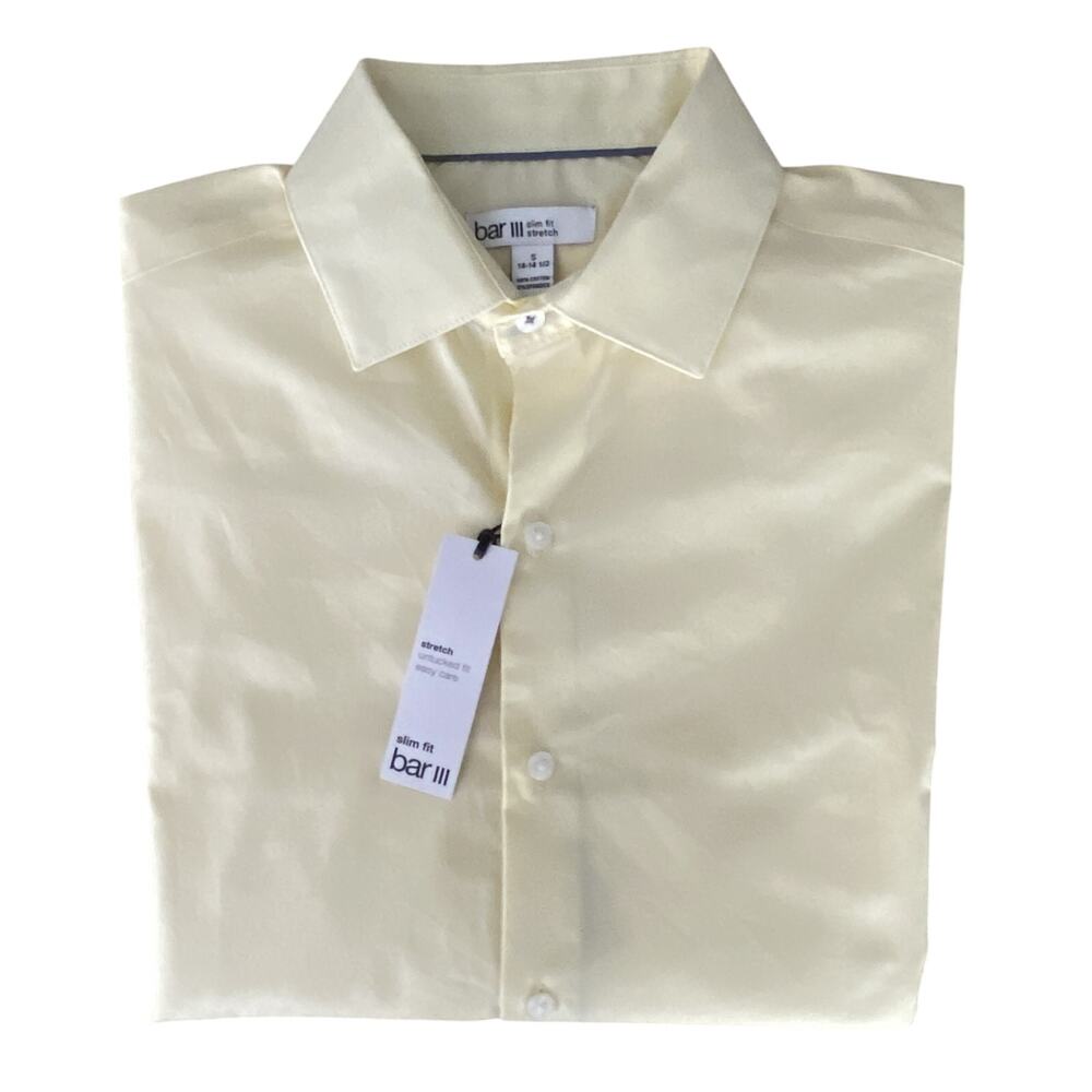 Bar III Dress Shirt Men's Small 14-14.5 Slim Fit Stretch Easy Care Yellow NEW